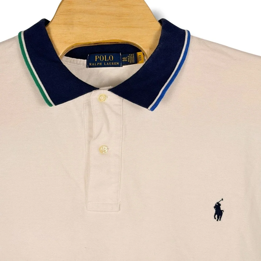 Polo Ralph Lauren Polo Men 4XLT White Colorblock Cotton Preppy Sporty Big & Tall